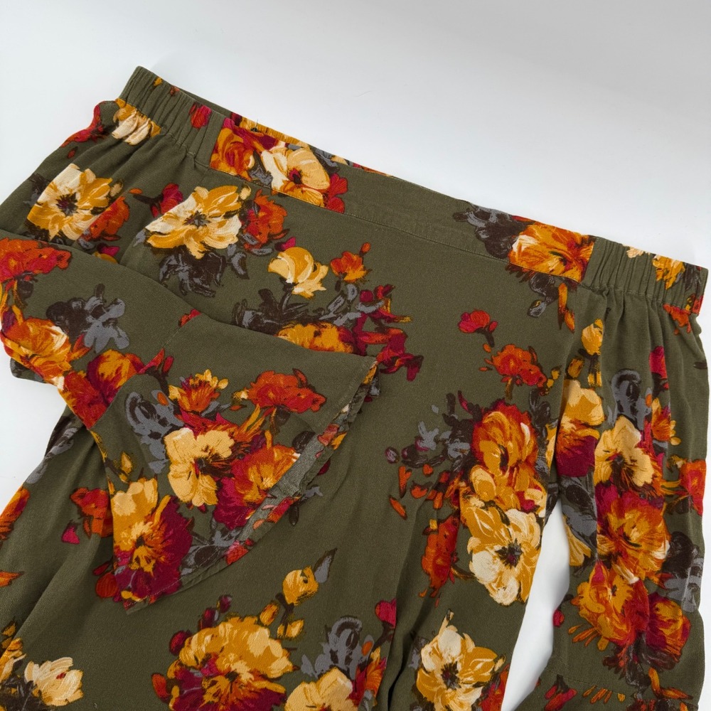 Altard State Off The Shoulder Floral Bell Sleeve Top Green Women's Large